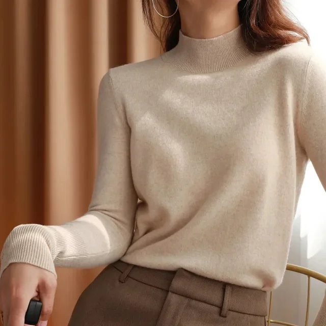 Automne hiver chic bas chandails femmes mode col roulé Pull mince à manches longues tricoté Pulls doux chaud Pull Femme haut – Image 5