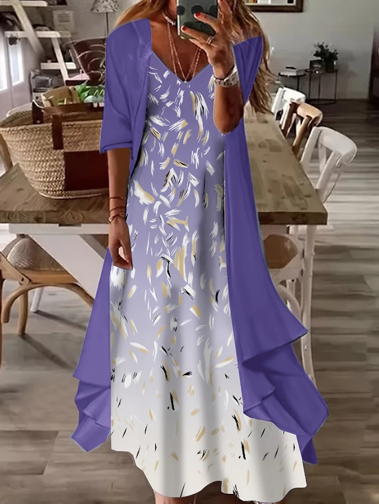 Grande taille 2025 printemps/été nouvelles robes pour femmes Cardigan Long robe imprimée deux pièces bohème Maxi robes Polyester