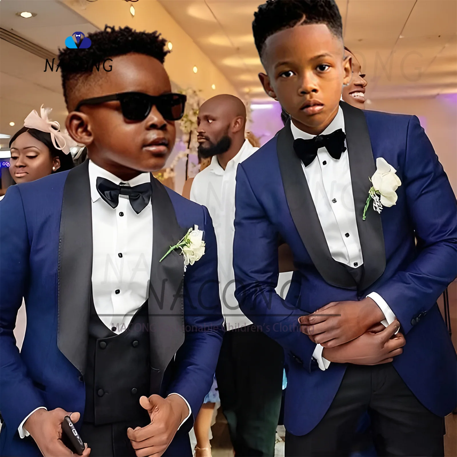 Smoking slim pour garçons, 3 pièces, veste trempée, pantalon de fête de mariage