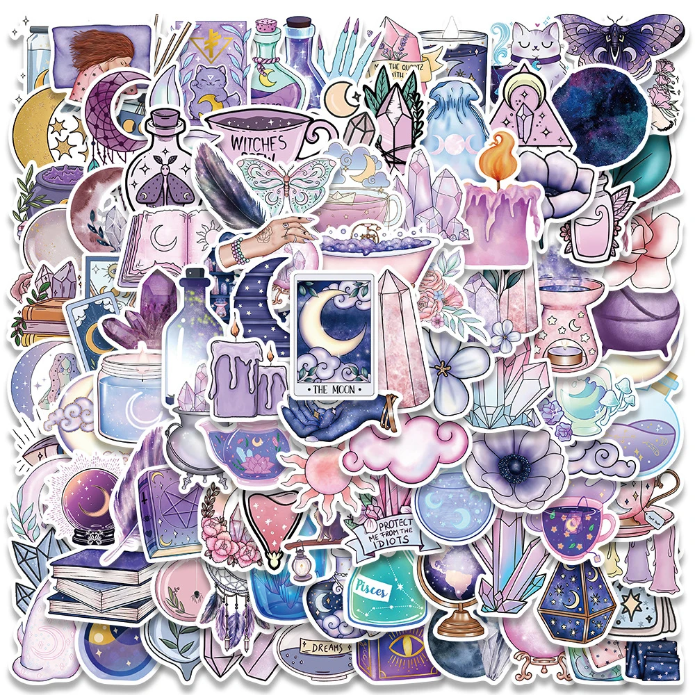 10/30/50/100 pièces dessin animé Art magique sorcière lune cristal mignon autocollants esthétiques décalcomanies ordinateur portable Scrapbook téléphone Graffiti autocollant jouet