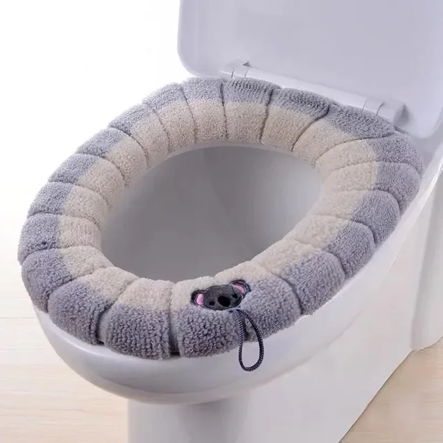 Housse de siège de toilette chaude, confortable, tricotée épaisse en forme de O, universelle, lavable, coussin de toilette, outil de fermeture, tapis – Image 5