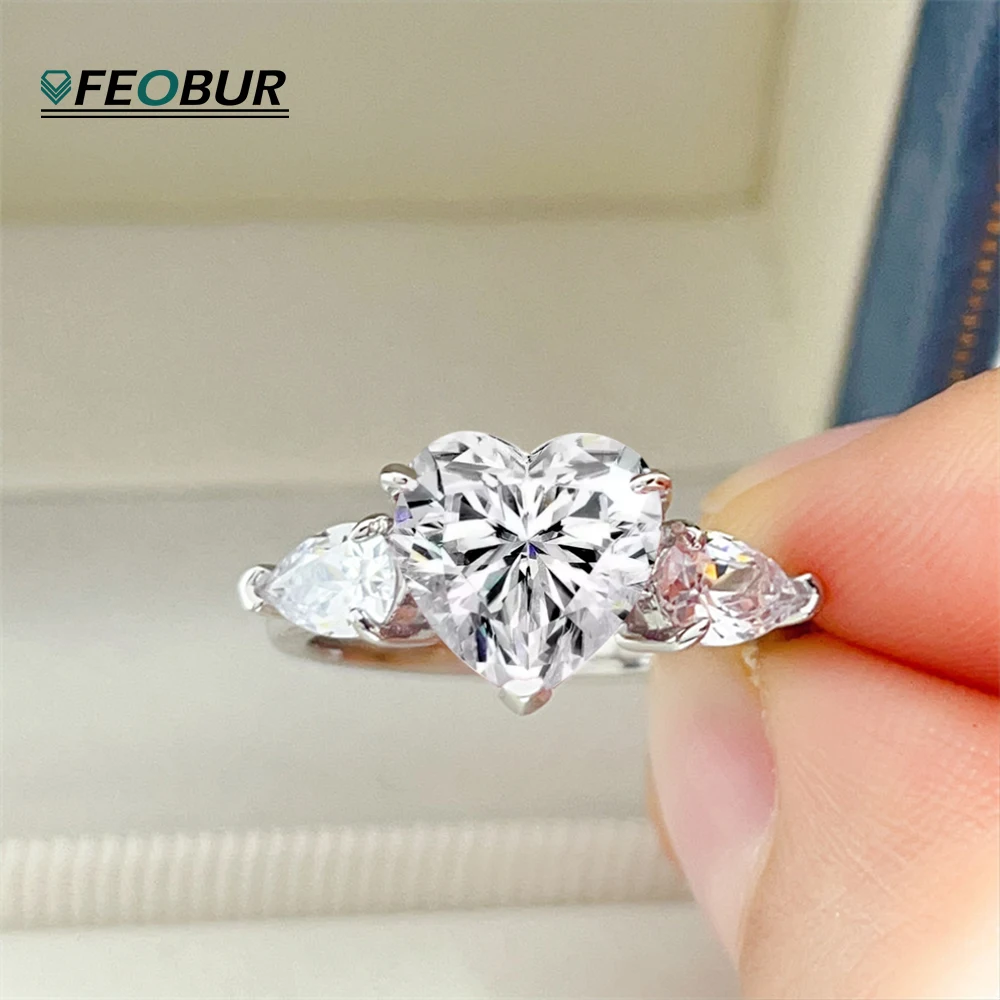 Bague Moissanite en forme de cœur pour femmes, 1-4Carat, certifiée en argent Sterling S925, diamant en forme de cœur, fiançailles, bracelet de mariage, bijoux cadeau