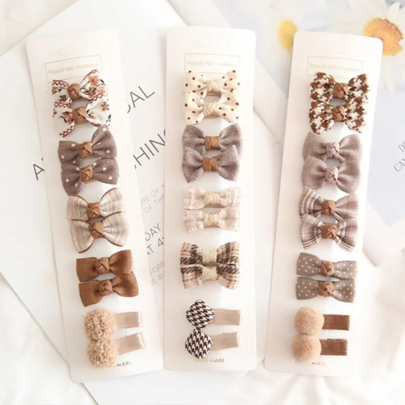 10Pcs Plaid Bowknot Bébé Fille Épingles À Cheveux Floral Dot Enfants Pinces À Cheveux Enfant Barrettes Couvre-chef