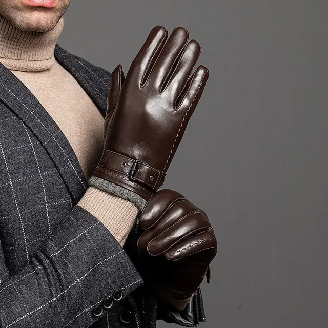 2024Men's automne et hiver marque de mode 100% gants en cuir véritable saison chaude conduite affaires haut en peau de mouton beaux gants – Image 2
