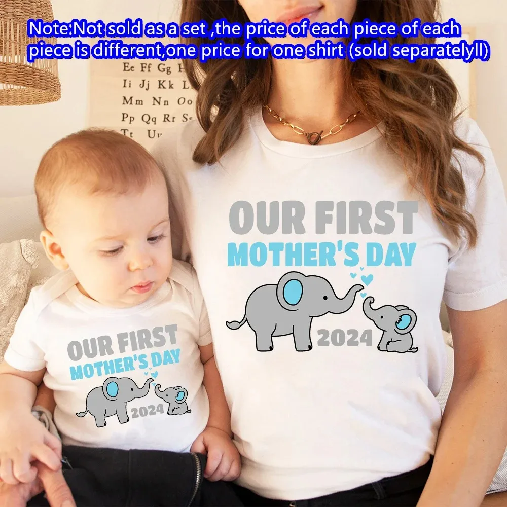 Tenue de famille imprimée pour la première fête des mères, ensemble assressentidécontracté à manches courtes, barboteuse pour bébé + t-shirt spinal, vêtements de fête de fin d'année, 2024
