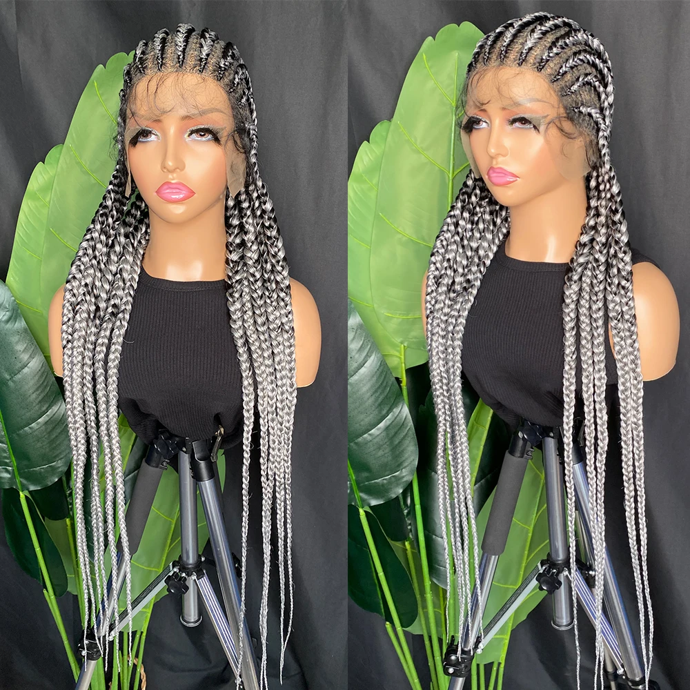 Full Lace Synthetic Cornrow Braided Wig for Black Women Twist Braids Wig with Baby Hair 36 Inch Lace Front Knotless Braiding Wig
