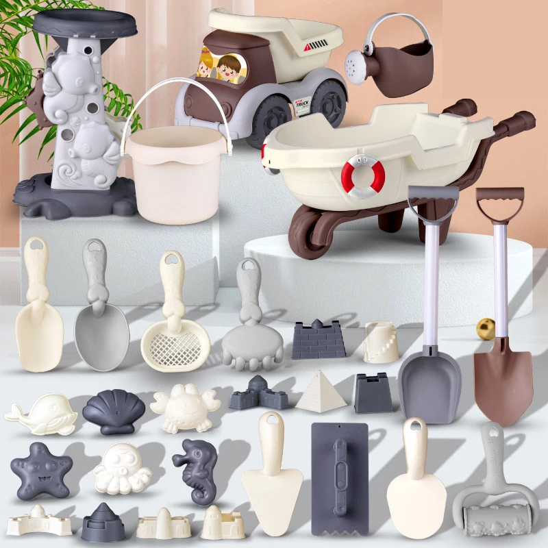 Jouets de sable de plage pour enfants, jouets de plage de voyage pour tout-petits de 3 à 10 ans, camion à benne basculante, moules de sable de dinosaure, Kit de château de sable, tamis à pelle