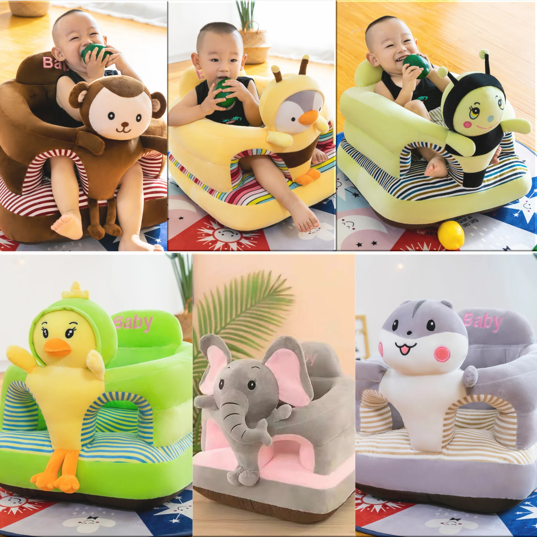 Juste de canapé de dessin animé mignon pour nouveau-né, apprendre à s'asseoir, chaise d'alimentation, étui pour enfants, peau de canapé pour bébé, sans coton