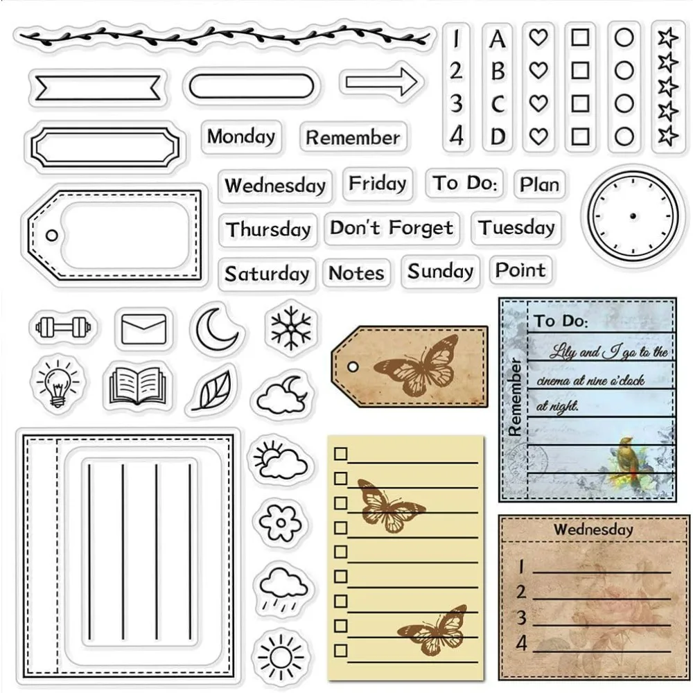 Calendar Planner Frame Clear Rubber Stamp Month Week Date Time Transparent Silicone Seals Stamp for Journaling Card Making DIY