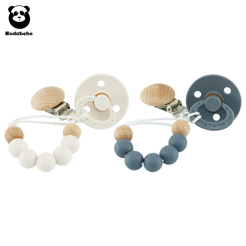 Modabebe – chaîne de sucette en Silicone sans BPA pour bébé, chaîne Anti-chute, perles en bois, Clips de sucette, chaîne factice