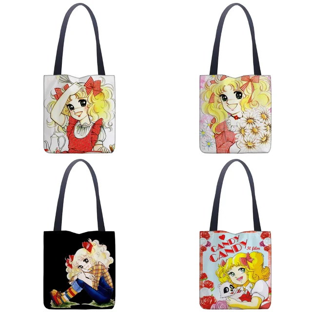 Dessin animé bonbons sac à main femmes décontracté lin fourre-tout sous les bras poignée supérieure sac dame Shopping sacs de voyage