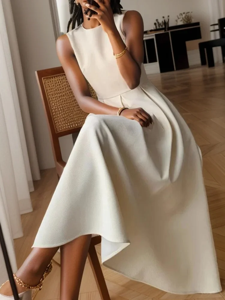 ZANZEA femmes sans manches Robe plissée mode coréenne a-ligne réservoir Robe d'été 2024 été Swing Maxi Robe Vintage fête longue Robe