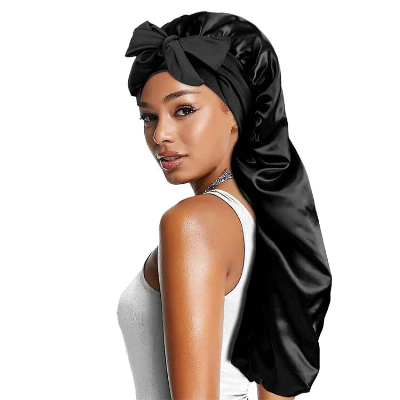 Bonnet de couchage en satin élastique pour femmes, long, surdimensionné, avec ruban, respirant, turban, couvre-chef, Bandanas, nouvelle collection
