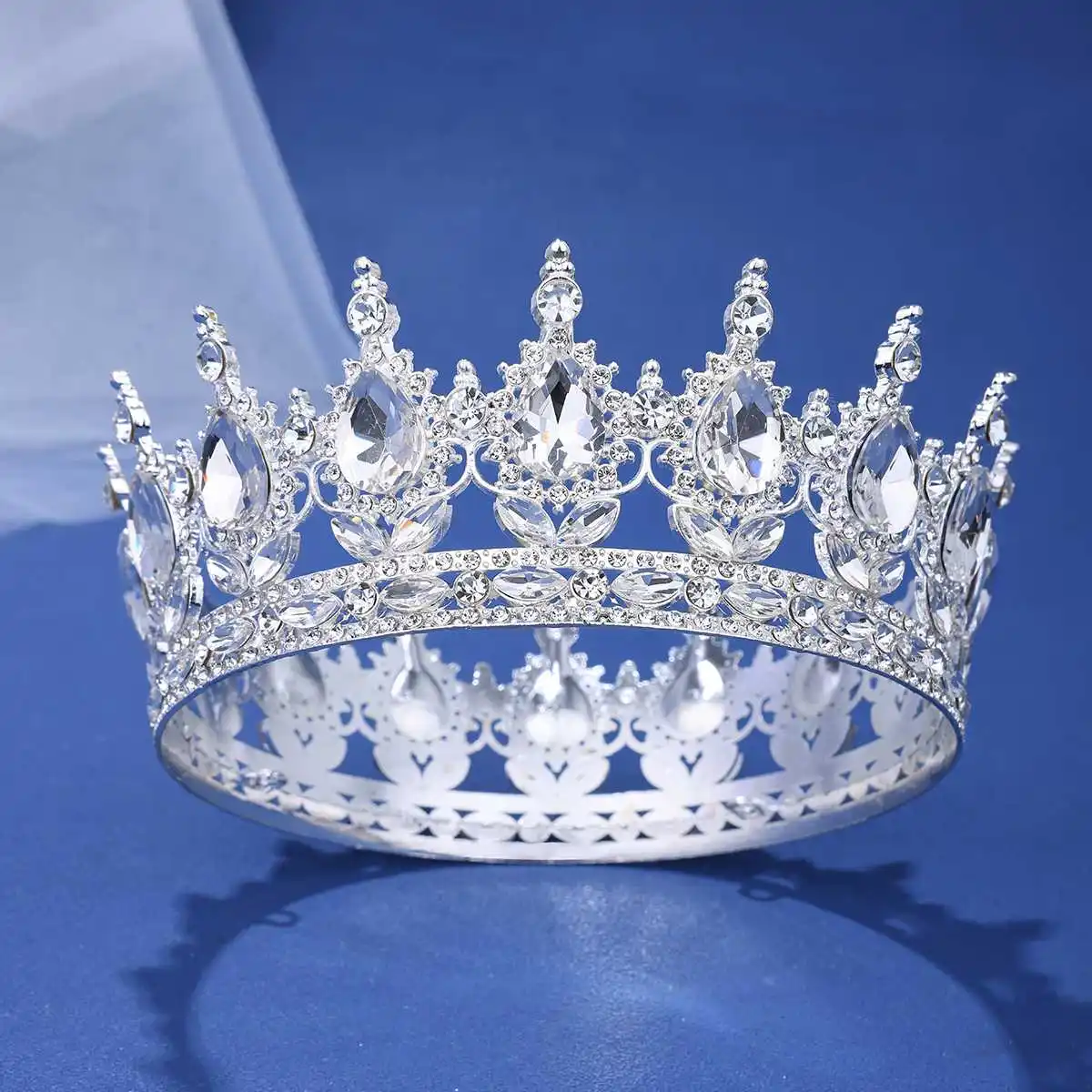 Couronnes de reconstitution historique baroques rondes, diadème de princesse européenne, couronne complète en cristal, tiare de roi, accessoires de robe de cheveux de patients, mariage