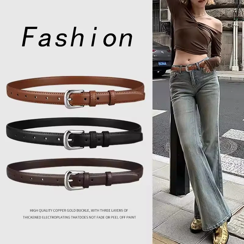 1 pièces ceinture femme mode boucle ardillon ceinture mince véritable luxe ceinture souple femmes avec pantalon Cargo ceintures en jean ceinture en cuir PU noir