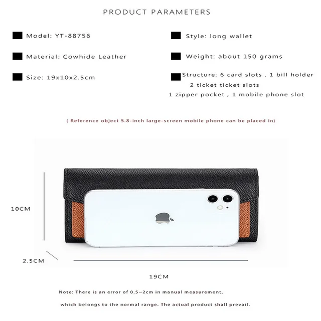 URBAN MASTER – portefeuille Long en cuir de vache véritable pour femme, pochette de couleur contrastée, porte-cartes et téléphone – Image 2