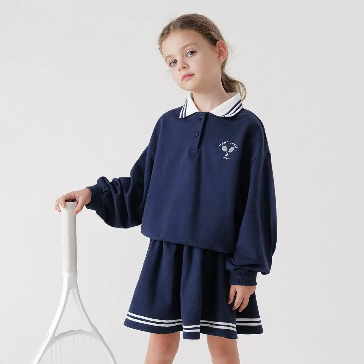 MARC & JANIE-Ensemble sweat-shirt à col polo pour fille, style académique, ensemble sweat-shirt pour enfant, printemps 240083