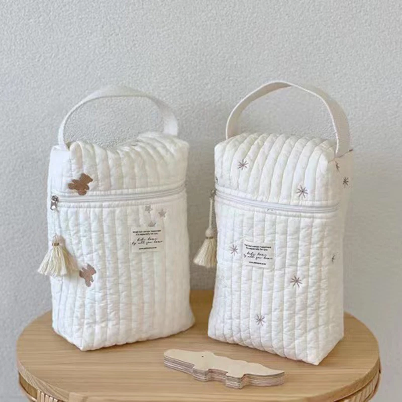 Sac à couches Portable pour poussette, caddie matelassé pour bébé, organisateur brodé, sacs pour maman, accessoires pour bébés, sac à langer de rangement
