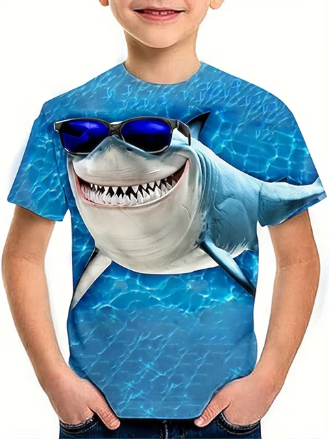 T-shirt imprimé 3D Ocean Big Shlavabo pour enfants, chemise pour garçon et fille, vêtements pour enfants, mode, manches courtes, garçons, été, Y – Image 2