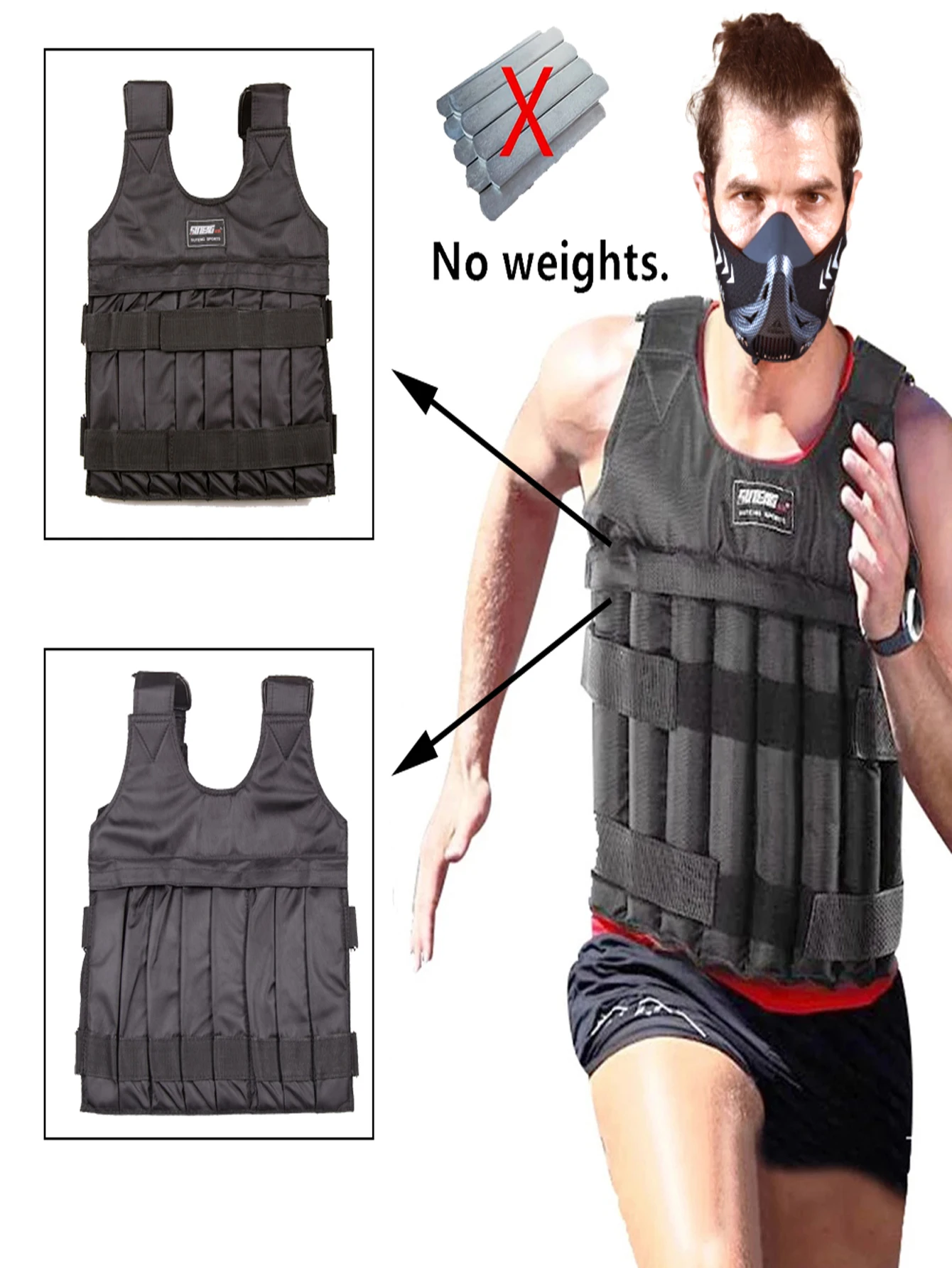 20KG Outdoor Sports Weight-bearing vest, adjustable size, weight, no weight bar, suitable for running boxing and other sports