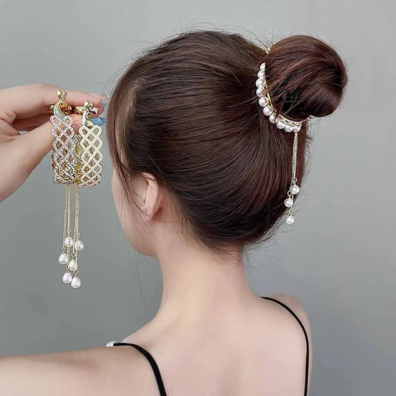 Pinces à cheveux coréennes en strass et perles, pince à cheveux pour chignon, Barrettes en forme de crabe pour femmes, support queue de cheval, épingles à cheveux, accessoires de mode