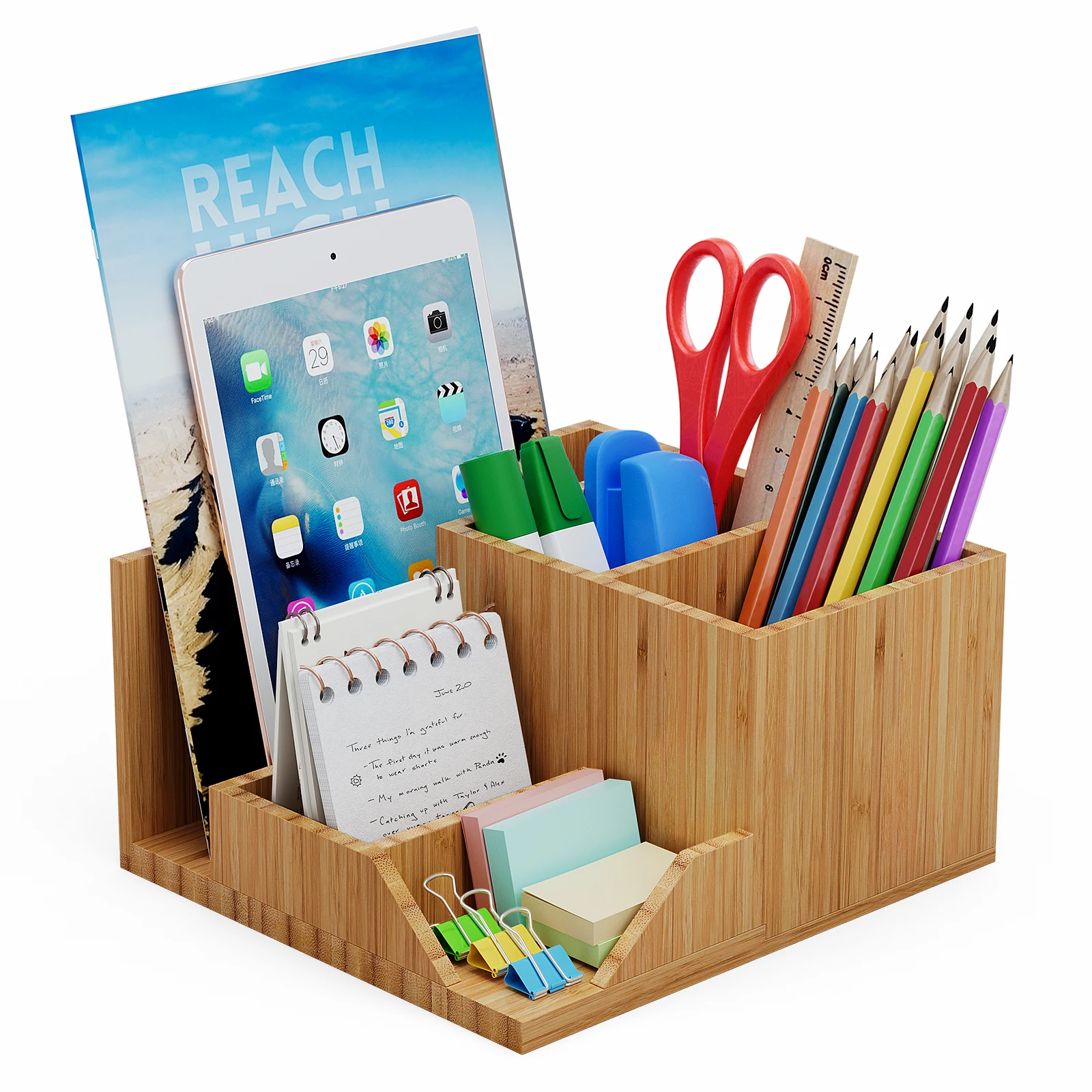 Bamboo Desk Organizer, Organize Desktop Office Supplies and Accessories, Meet your Desk Storage needs for Office or Home