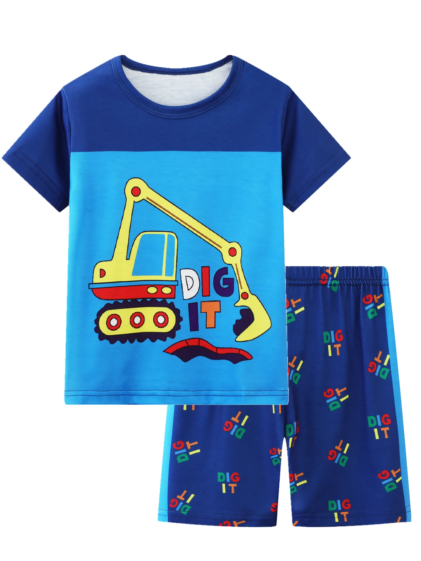 Ensemble de vêtements de détente pour garçons, haut à manches courtes et short, pyjama cool, vêtements de maison décontractés, imprimé dessin animé Digger, toutes saisons, 2 pièces