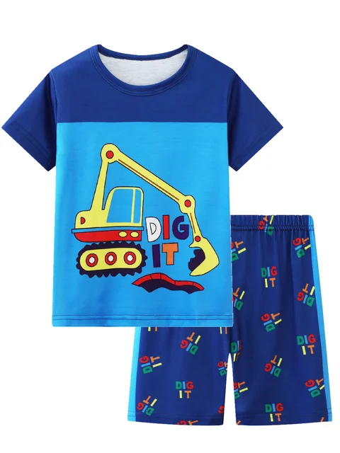 Ensemble de vêtements de détente pour garçons, haut à manches courtes et short, pyjama cool, vêtements de maison décontractés, imprimé dessin animé Digger, toutes saisons, 2 pièces