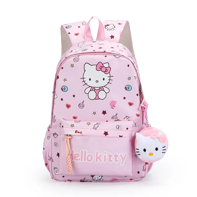 Sac à dos Hello Kitty Sanrio Anime, sacs d'école Kuromi cannelle avec breloque portefeuille, sac à dos de voyage décontracté pour étudiante et fille – Image 5