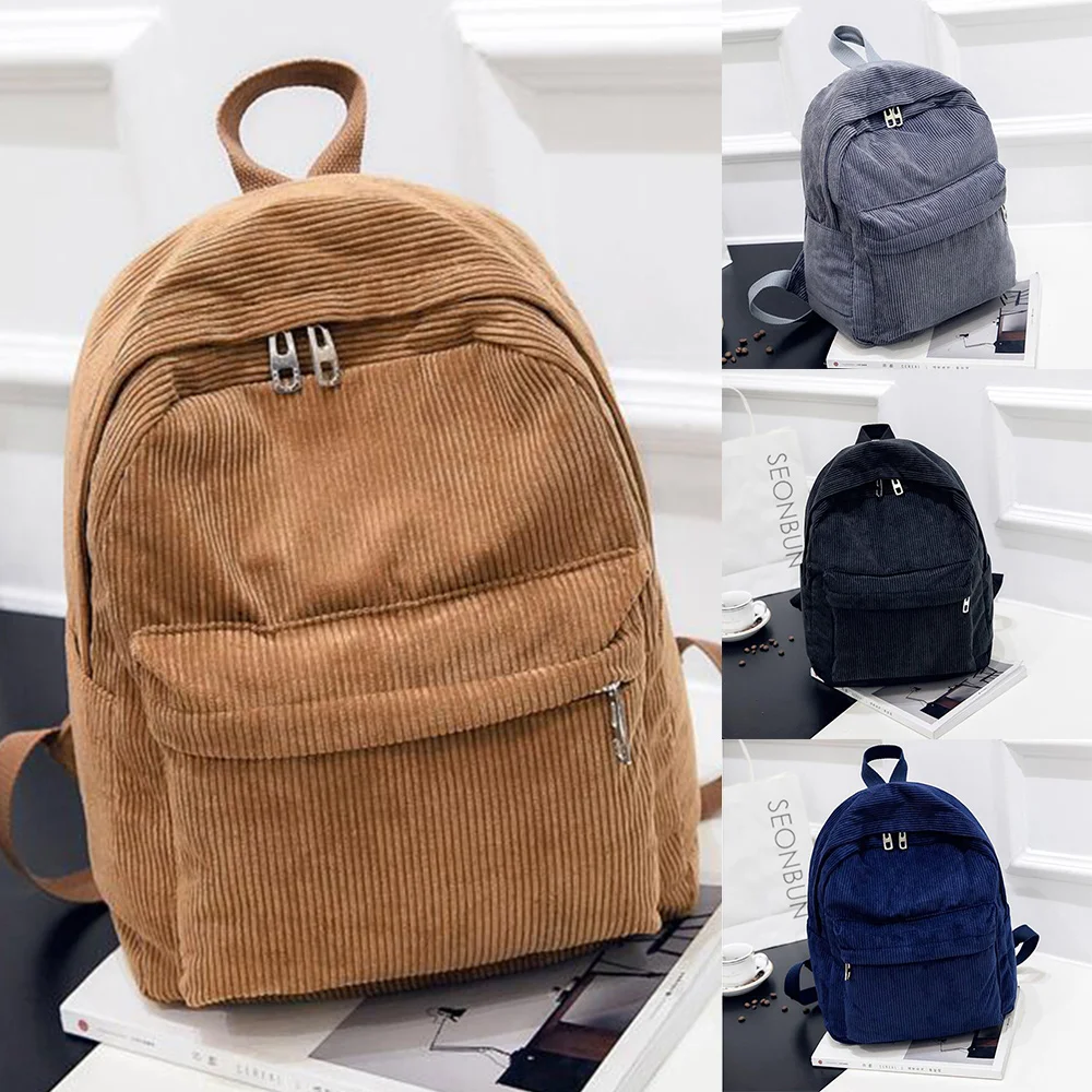 Nouvelle tendance sac à dos mode femmes velours côtelé sac à dos collège femmes couleur unie école sac à dos voyage sacs à bandoulière pour adolescents
