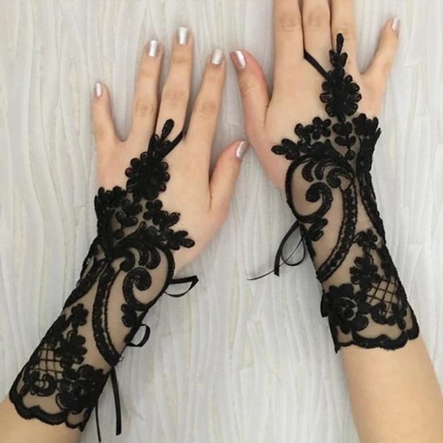Gants sans doigts en résille à fleurs en dentelle creuse, 38Styles, Protection solaire élégante pour femmes, mitaines de danse en maille pour mariage, décoration des mains – Image 2