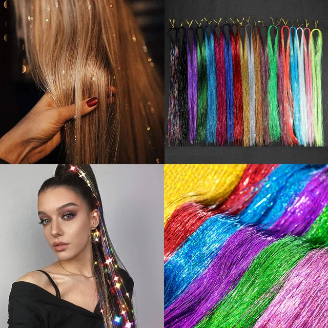 Kit de guirlandes de cheveux synthétiques, 90cm, 24 couleurs, Extension de brins pour femmes et filles, tressage scintillant et brillant – Image 2