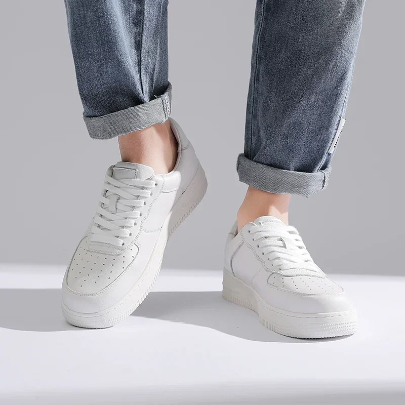 Marron hommes baskets femmes chaussures confortable en cuir véritable blanc respirant semelle épaisse porter tendance chaussures décontractées Zapatillas Hombre