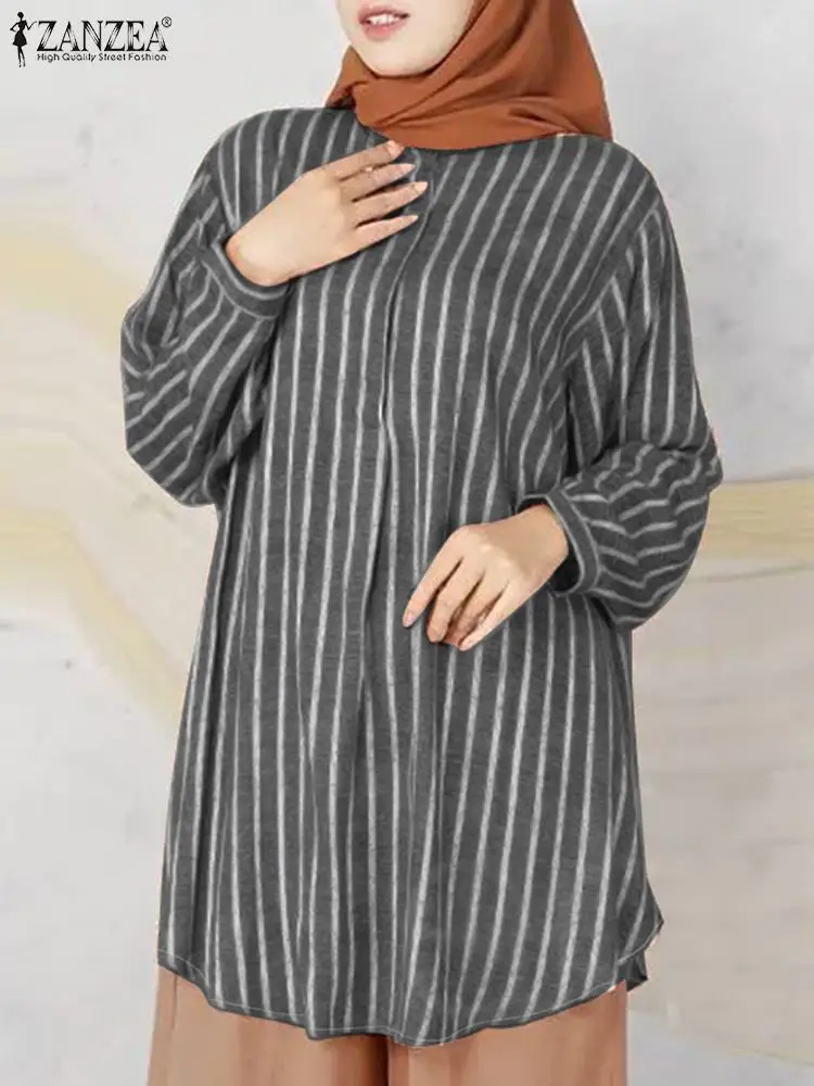 ZANZEA-Chemisier Vintage à Manches sulfpour Femme Musulmane, Vêtement Décontracté à Rayures, Mode Automne 2024