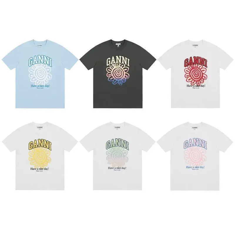 2025new léger luxe GANNI star avec le même pur coton col rond à manches courtes T-shirt décontracté ample hommes et femmes été