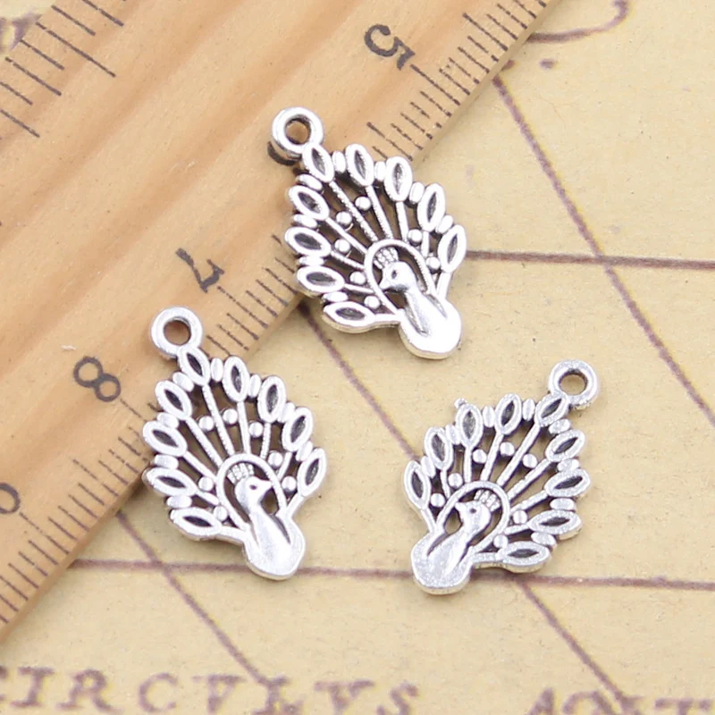 Breloques en argent tibétain, paon, paon, paon, 19x12mm, 20 pièces