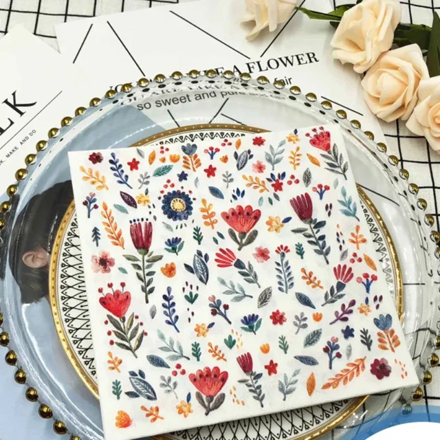 Serviettes colorées en papier carrées imprimées, mouchoirs floraux pour le visage, hôtel, Table de mariage, réglage du papier en pâte de bois Pure