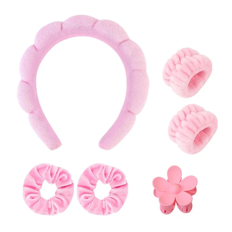 6 pièces bandeau Spa pour laver le visage soins de la peau bandeaux et bracelets bandes de cheveux Clips ensemble pour la beauté des cheveux du visage