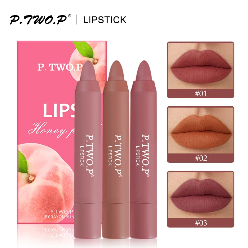 P.TWO.P 3 pièces ensemble de rouge à lèvres avec Sexy longue durée imperméable mat rouge à lèvres crayons hydratant lèvres Kit de maquillage lèvres