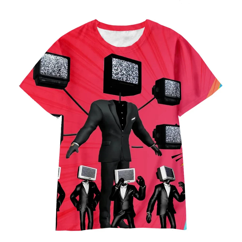T-shirt de caméraman de toilette pour hommes et filles, T-shirt imprimé, vêtements parent-enfant, haut-parleur, été, 2023