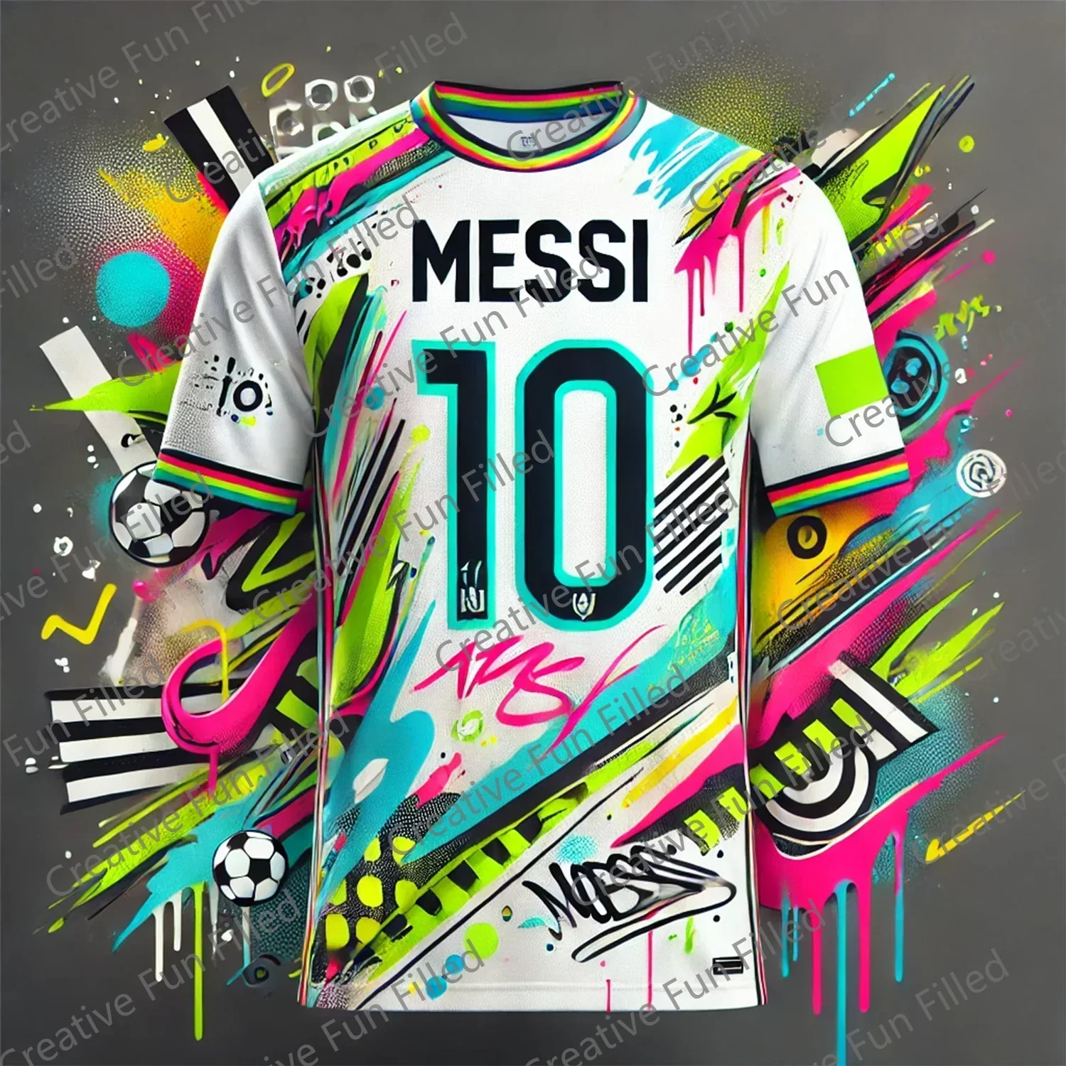 Maillot de football CHATGPT Street Graffiti pour enfants et adultes, spécial MESSI 10, t-shirt d'été, édition de conception intelligente, nouveau kit