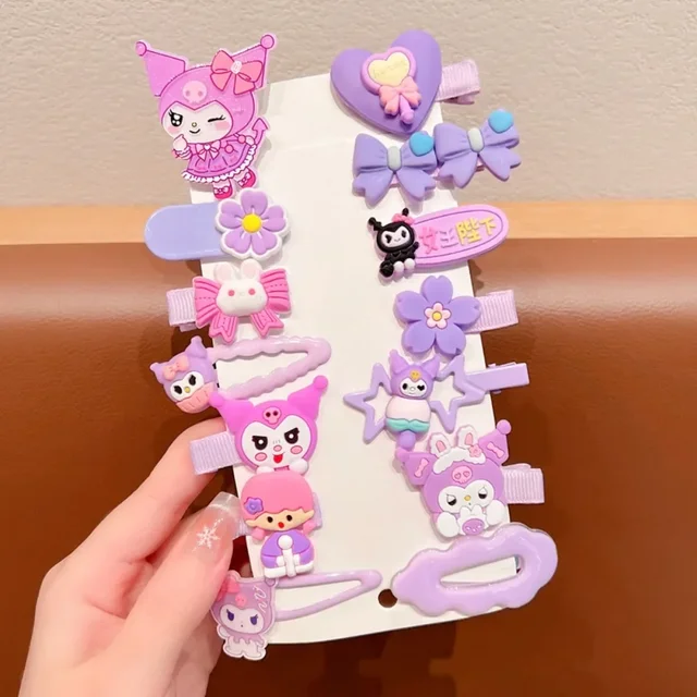 14 pièces/ensemble Kawaii mignon Kuromi extensible nœud cheveux cravate pour enfants ma mélodie Double queue de cheval en cuir bande cheveux accessoires étudiant cadeau – Image 4