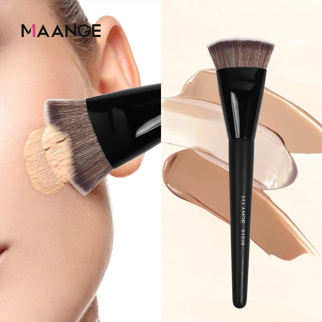 MAANGE-Brosse à fond de teint à tête plate avec boîte, pinceau à fond de teint simple, tube plat et rond, correcteur de fard à joues en poudre, outil de maquillage doux pour la peau – Image 3