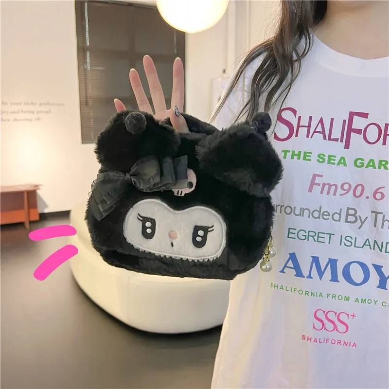 Kawaii Sanrio peluche Kuromi mélodie maquillage sac cosmétique dessin animé grande capacité sacs de rangement Portable sac à main fille cadeaux