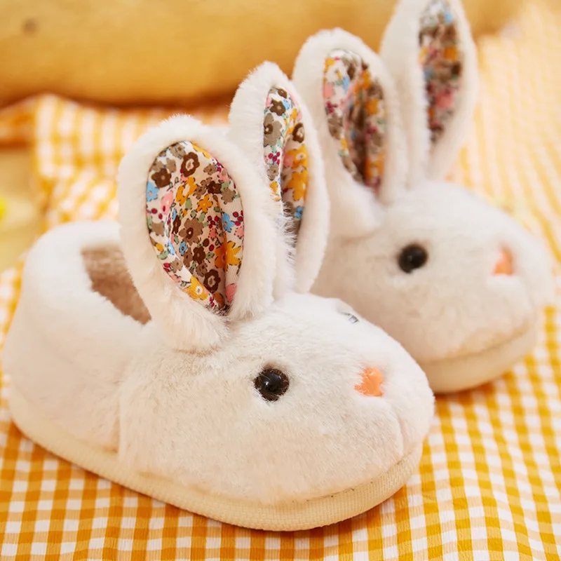 Chaussures pour enfants fille pantoufles de fourrure anti-dérapant pantoufles chaudes à la mode couleur correspondant coton pantoufle automne hiver pantoufle à fond épais