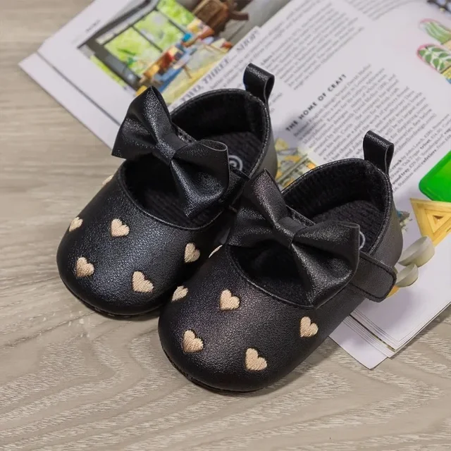Chaussures d'intérieur pour premiers pas pour bébés filles de 0 à 18 mois, semelle en coton doux, antidérapantes, broderie classique, nœud papillon, crochet et boucle, chaussons pour nourrissons – Image 5