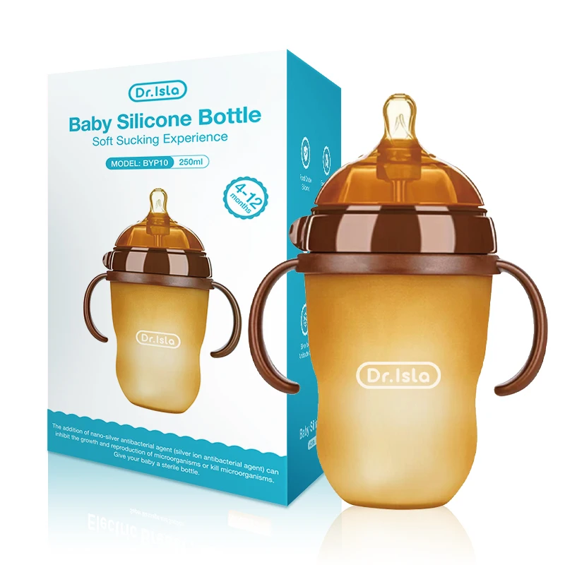 150 ml/250 ml biberon en Silicone avec poignée Nano argent antibactérien bébé sevrage Anti-étouffement biberon sans BPA