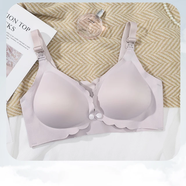Soutien-gorge d'allaitement lisse d'été, ouvert sur le devant, sans couture, sans fil, en soie glacée avec effet push-up – Image 4