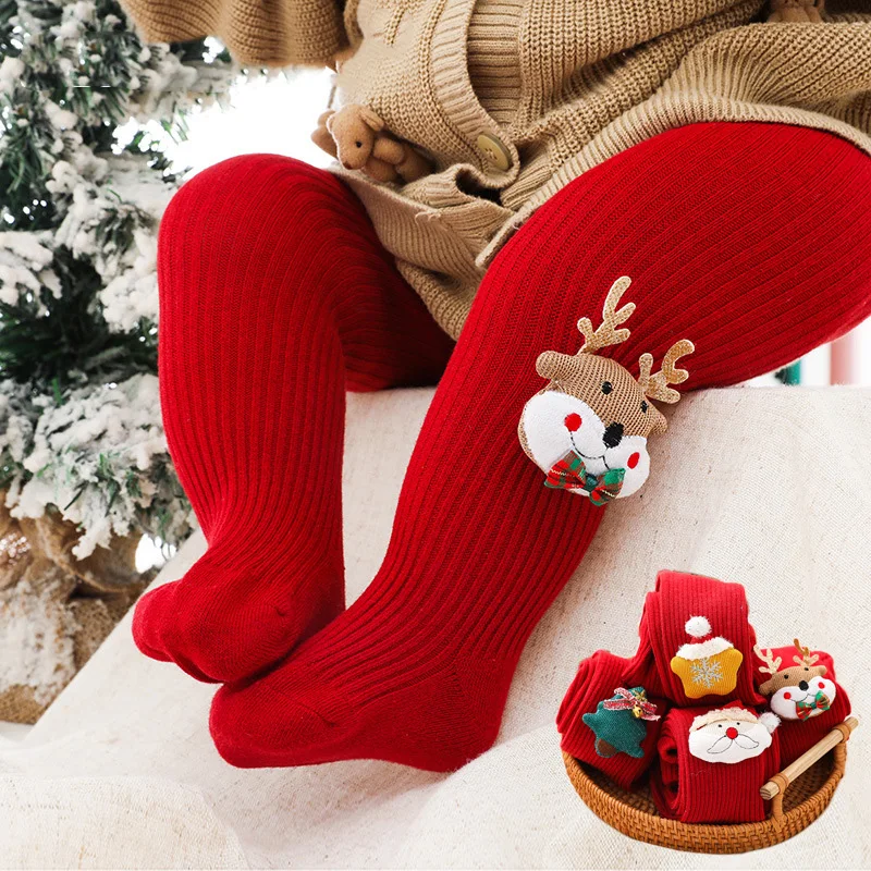 Collants de noël en coton doux pour enfants de 0 à 6 ans, collants rouges pour bébés filles et garçons, cadeaux du nouvel an
