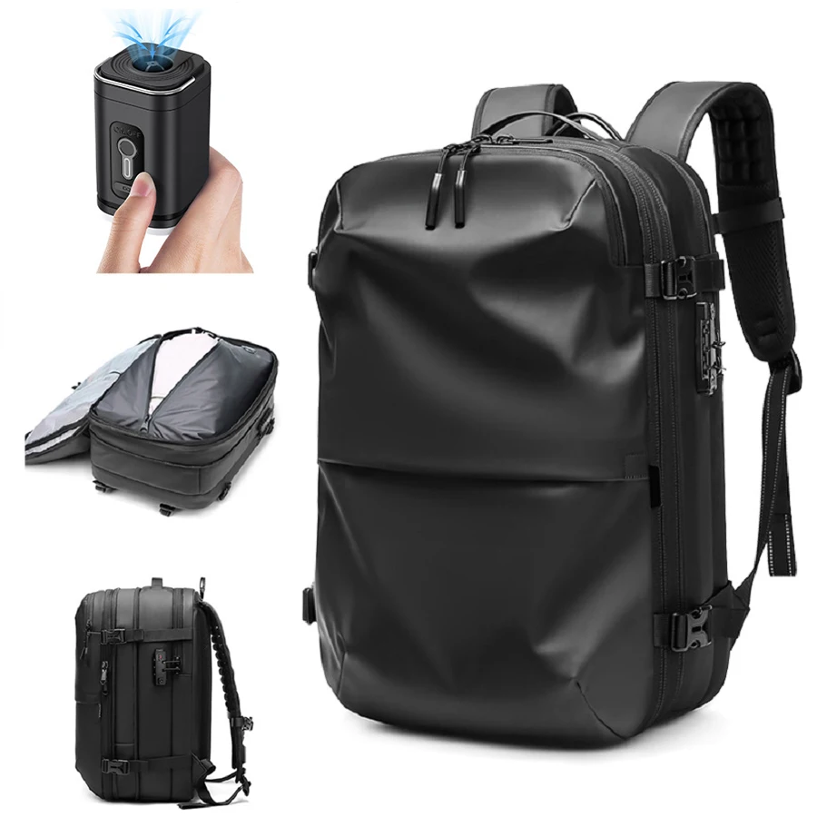 Sac à dos de voyage à compression sous vide pour hommes, sac à dos pour ordinateur portable 17 pouces, sac à dos scolaire de grande capacité, sac à dos de randonnée étendu SR